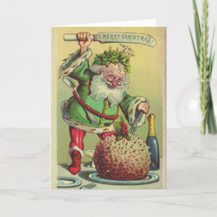 Vintage Christmas Elf & Christmas Pudding, Holiday Card