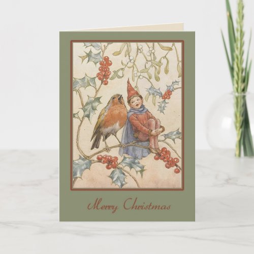 Vintage Christmas Elf Holiday Card