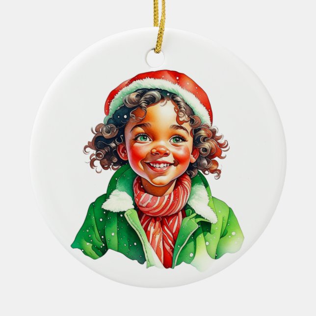 Vintage Christmas Elf  Personalized Ceramic Ornament (Front)