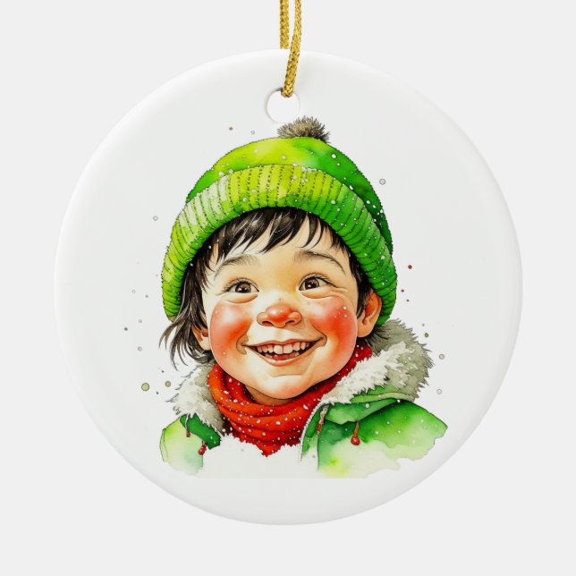 Vintage Christmas Elf  Personalized Ceramic Ornament (Front)