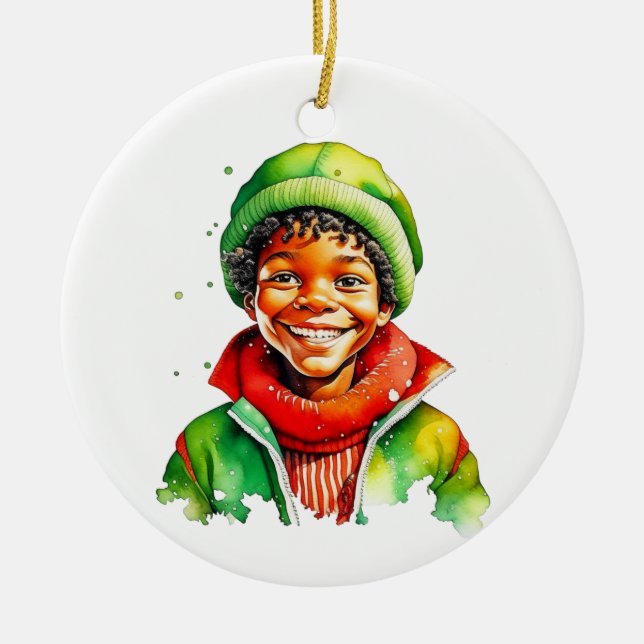 Vintage Christmas Elf  Personalized Ceramic Ornament (Front)