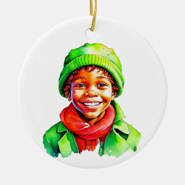 Vintage Christmas Elf  Personalized Ceramic Ornament (Front)