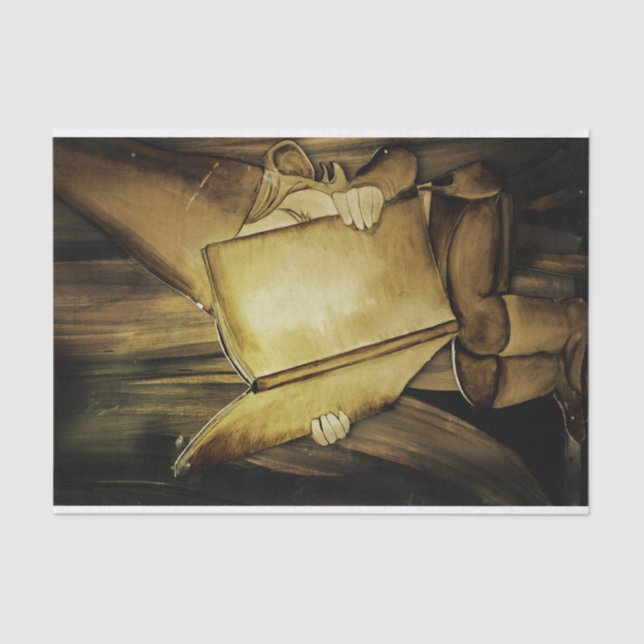 Vintage Christmas Elf Reading Tissue Paper (Front)