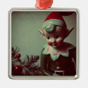 Vintage Christmas Elf Retro Xmas Metal Ornament