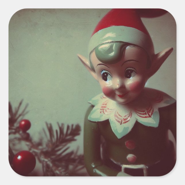 Vintage Christmas Elf Retro Xmas Square Sticker (Front)