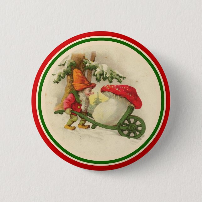 Vintage Christmas Elf with Mushroom Button (Front)