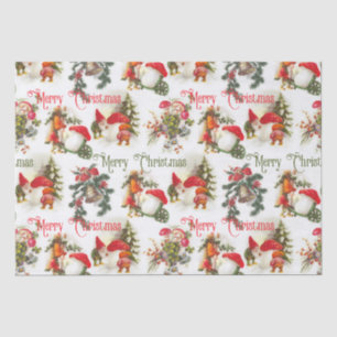 Vintage Christmas Elves And Mushrooms Tissue Paper