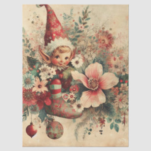 Vintage Christmas Elves & Florals Decoupage Tissue Paper