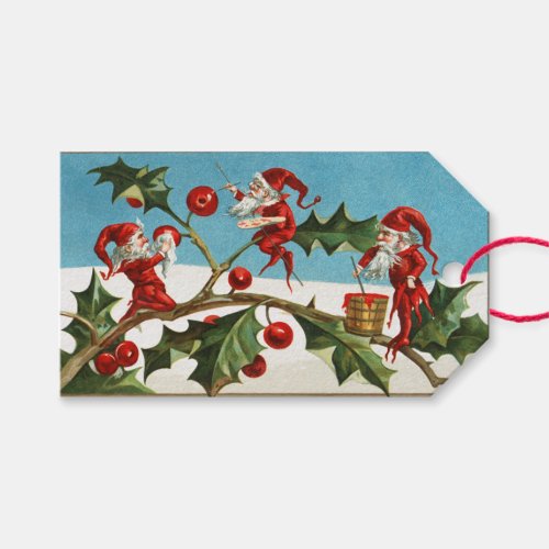 Vintage Christmas Elves  Holly Gift Tags