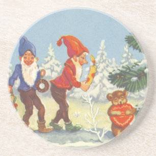 Vintage Christmas, Elves in the Snow Forest Winter Coaster