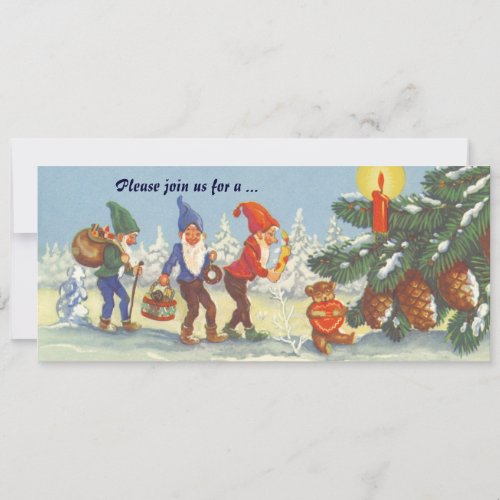 Vintage Christmas Elves in the Snow Forest Winter Invitation