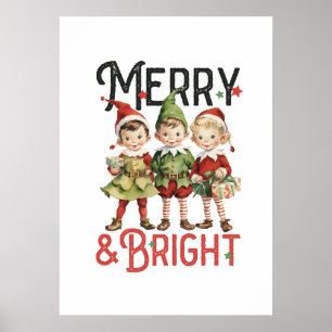 Vintage Christmas Elves Santa Little Helpers Poster