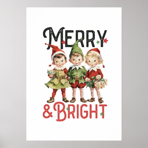 Vintage Christmas Elves Santa Little Helpers  Poster