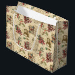 Vintage Christmas Ephemera, Holly & Ornate Text Large Gift Bag<br><div class="desc">Quaint and sentimental vintage Christmas collage featuring sprays of holly and mistletoe tied with red tartan bows,  smiling Victorian child and ornately illuminated Christmas wishes text.</div>