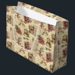 Vintage Christmas Ephemera, Holly & Ornate Text Large Gift Bag<br><div class="desc">Quaint and sentimental vintage Christmas collage featuring sprays of holly and mistletoe tied with red tartan bows,  smiling Victorian child and ornately illuminated Christmas wishes text.</div>