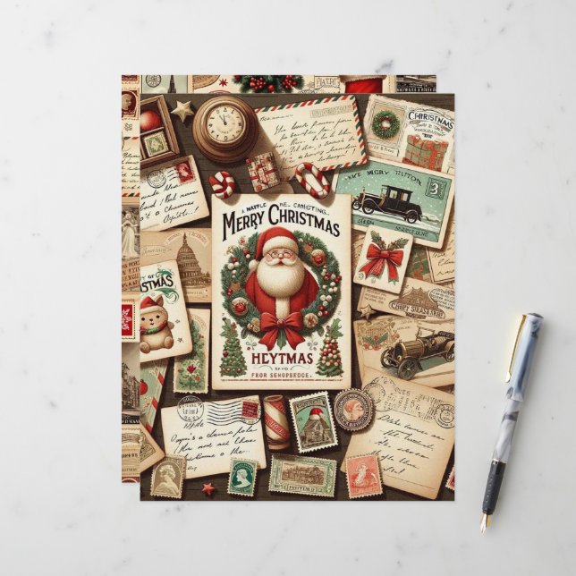 Vintage Christmas Ephemera Scrapbook Paper (Front/Back In Situ)