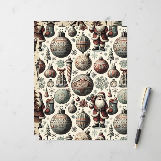 Vintage Christmas Ephemera Scrapbook Paper (Front/Back In Situ)