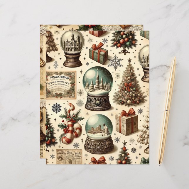 Vintage Christmas Ephemera Scrapbook Paper (Front/Back In Situ)
