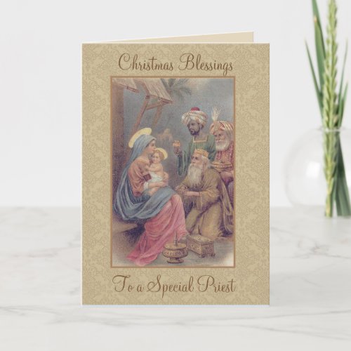 Vintage Christmas Epiphany Three Kings Priest Holiday Card