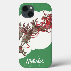 Vintage Christmas Eve, Retro Santa Claus in Sleigh iPhone 13 Case