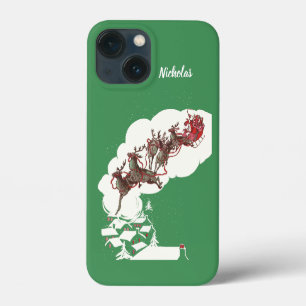 Vintage Christmas Eve, Retro Santa Claus in Sleigh iPhone 13 Mini Case