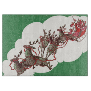 Vintage Christmas Eve, Retro Santa Claus in Sleigh Cutting Board
