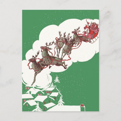 Vintage Christmas Eve Retro Santa Claus in Sleigh Holiday Postcard