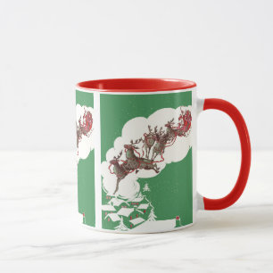 Vintage Christmas Eve, Retro Santa Claus in Sleigh Mug