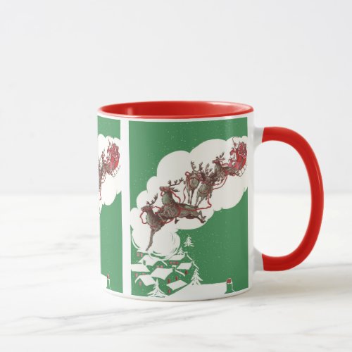 Vintage Christmas Eve Retro Santa Claus in Sleigh Mug