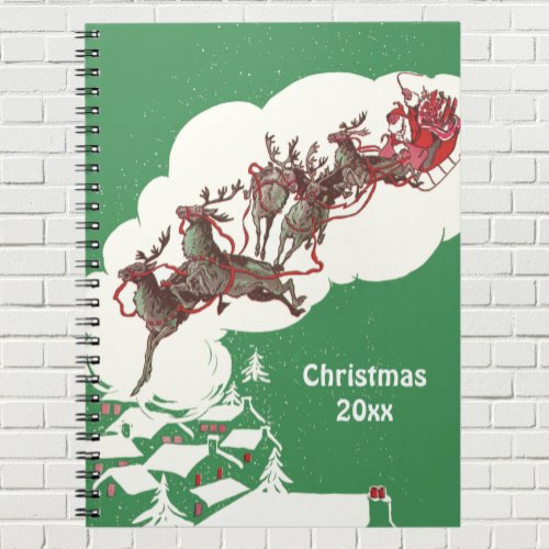 Vintage Christmas Eve Retro Santa Claus in Sleigh Notebook