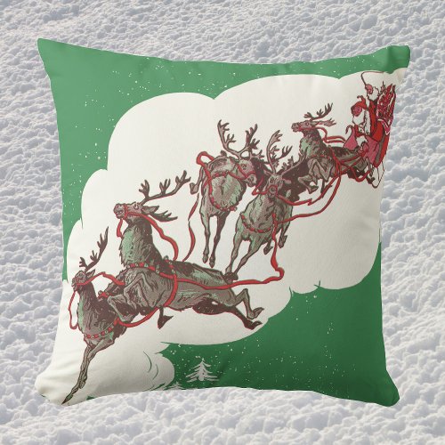 Vintage Christmas Eve Retro Santa Claus in Sleigh Throw Pillow