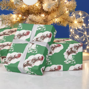 Vintage Christmas Eve, Retro Santa Claus in Sleigh Wrapping Paper