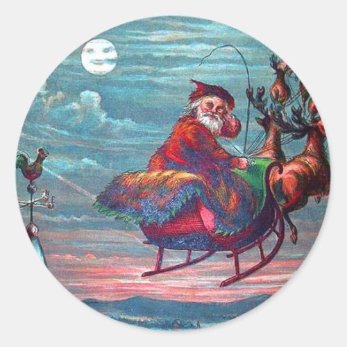 Vintage Christmas Eve Santa and Reindeer Classic Round Sticker