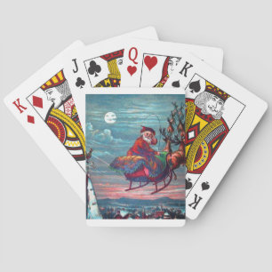 Vintage Christmas Eve Santa and Reindeer Poker Cards