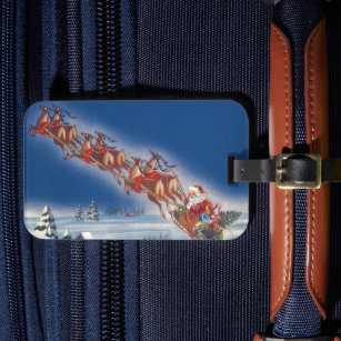 Vintage Christmas Eve, Santa Claus in Sleigh Luggage Tag