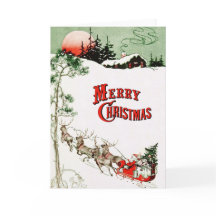 Vintage Christmas Eve Santa, Sleigh and Reindeer