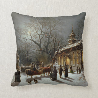 Vintage Christmas Eve scene Throw Pillow