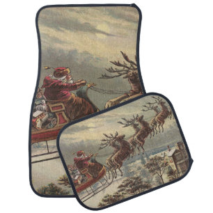 Vintage Christmas Eve Victorian Santa Claus Sleigh Car Mat