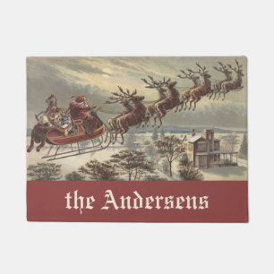 Vintage Christmas Eve Victorian Santa Claus Sleigh Doormat