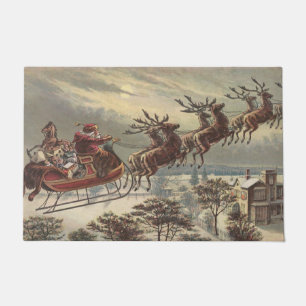 Vintage Christmas Eve Victorian Santa Claus Sleigh Doormat