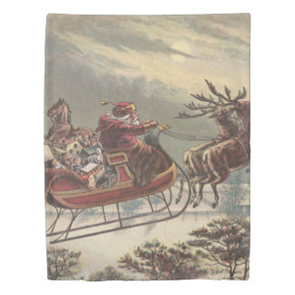 Vintage Christmas Eve Victorian Santa Claus Sleigh Duvet Cover