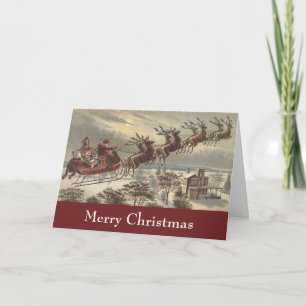 Vintage Christmas Eve Victorian Santa Claus Sleigh Holiday Card