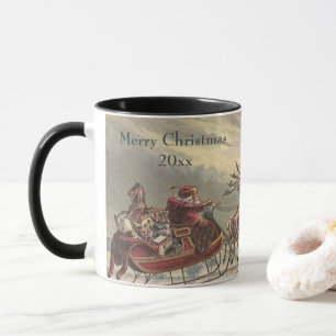 Vintage Christmas Eve Victorian Santa Claus Sleigh Mug