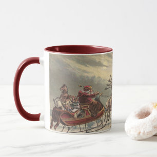 Vintage Christmas Eve Victorian Santa Claus Sleigh Mug
