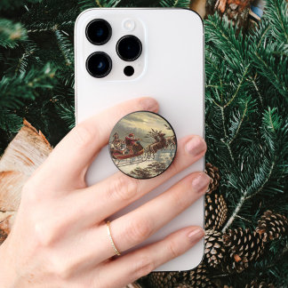 Vintage Christmas Eve Victorian Santa Claus Sleigh PopSocket