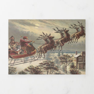 Vintage Christmas Eve Victorian Santa Claus Sleigh Tri-Fold Holiday Card