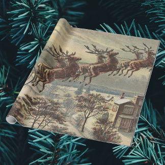 Vintage Christmas Eve Victorian Santa Claus Sleigh Wrapping Paper