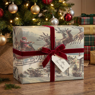 Vintage Christmas Eve Victorian Santa Claus Sleigh Wrapping Paper Sheets