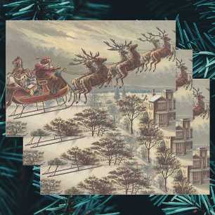 Vintage Christmas Eve Victorian Santa Claus Sleigh Wrapping Paper Sheets