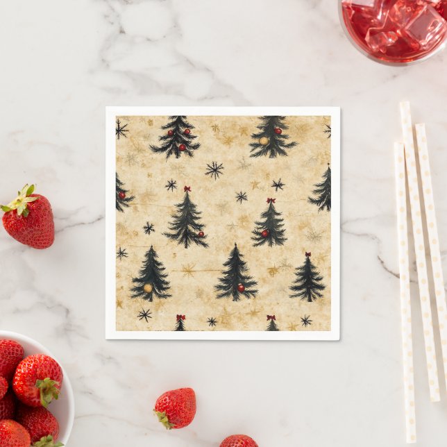 Vintage Christmas Evergreen Pine Trees Decoupage Napkins (Insitu)